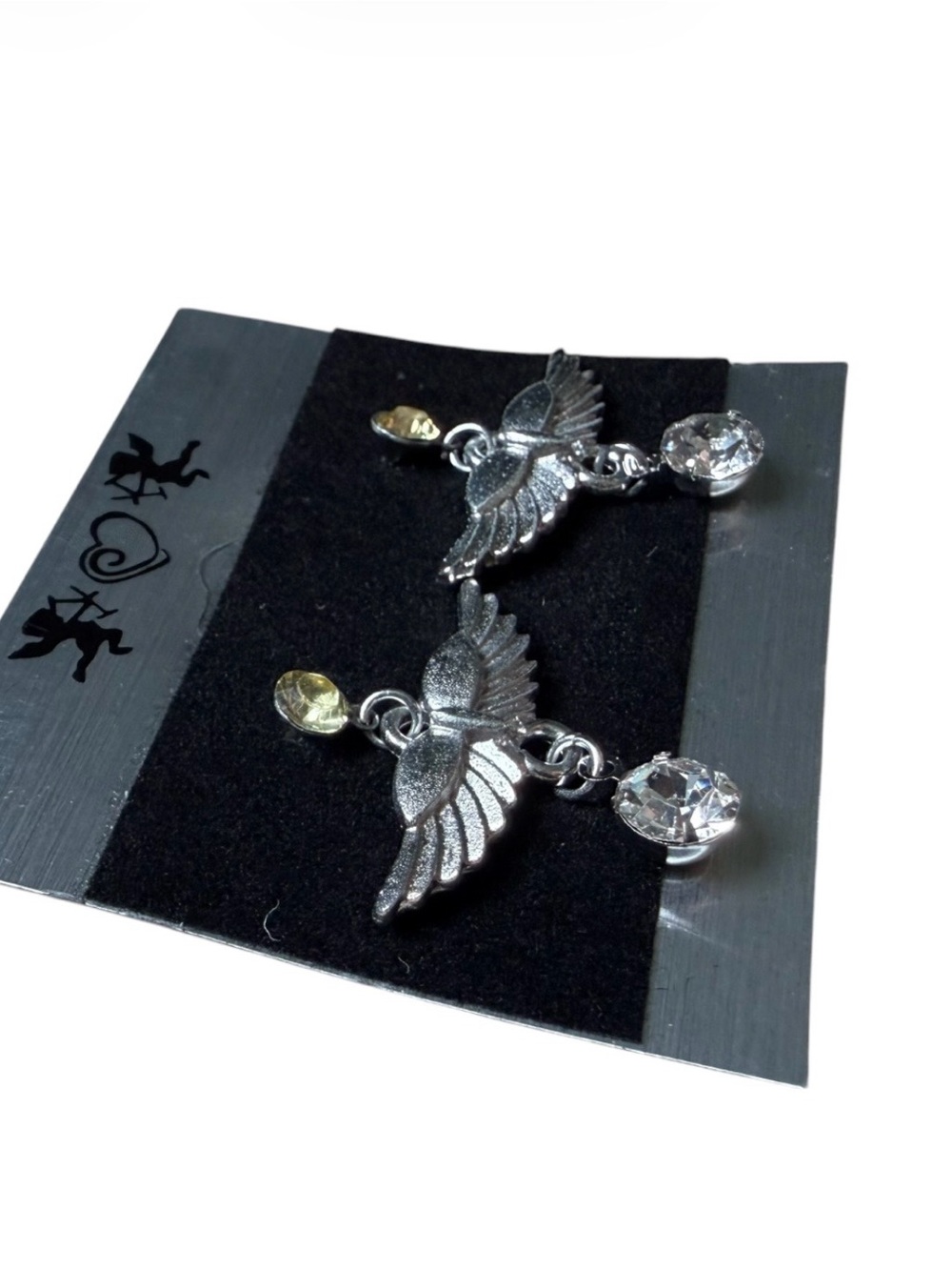 Bird Wing Rhinestone Dangle Earrings - Picture 3 of 4